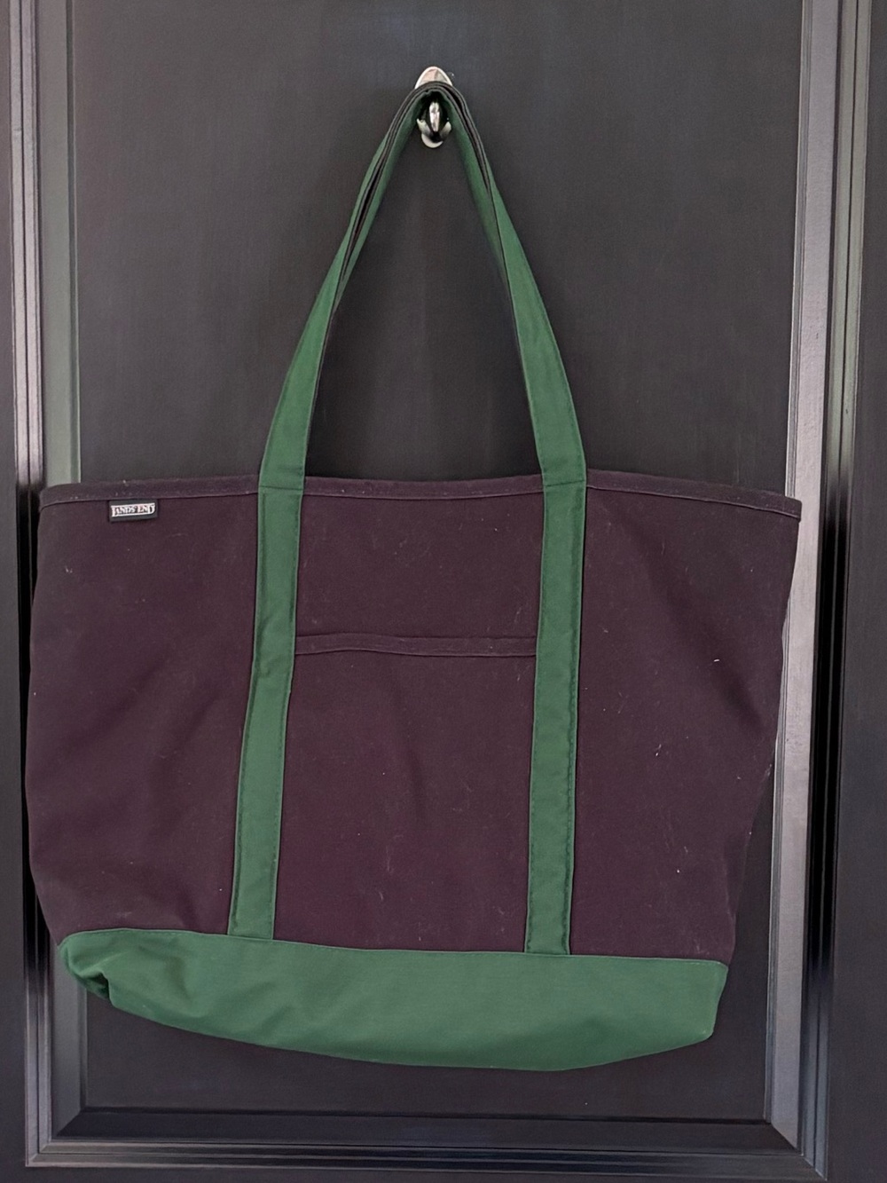 Vintage Lands’ End Canvas Open Tote Bag USA Made Brown Green Boat & Tote Large